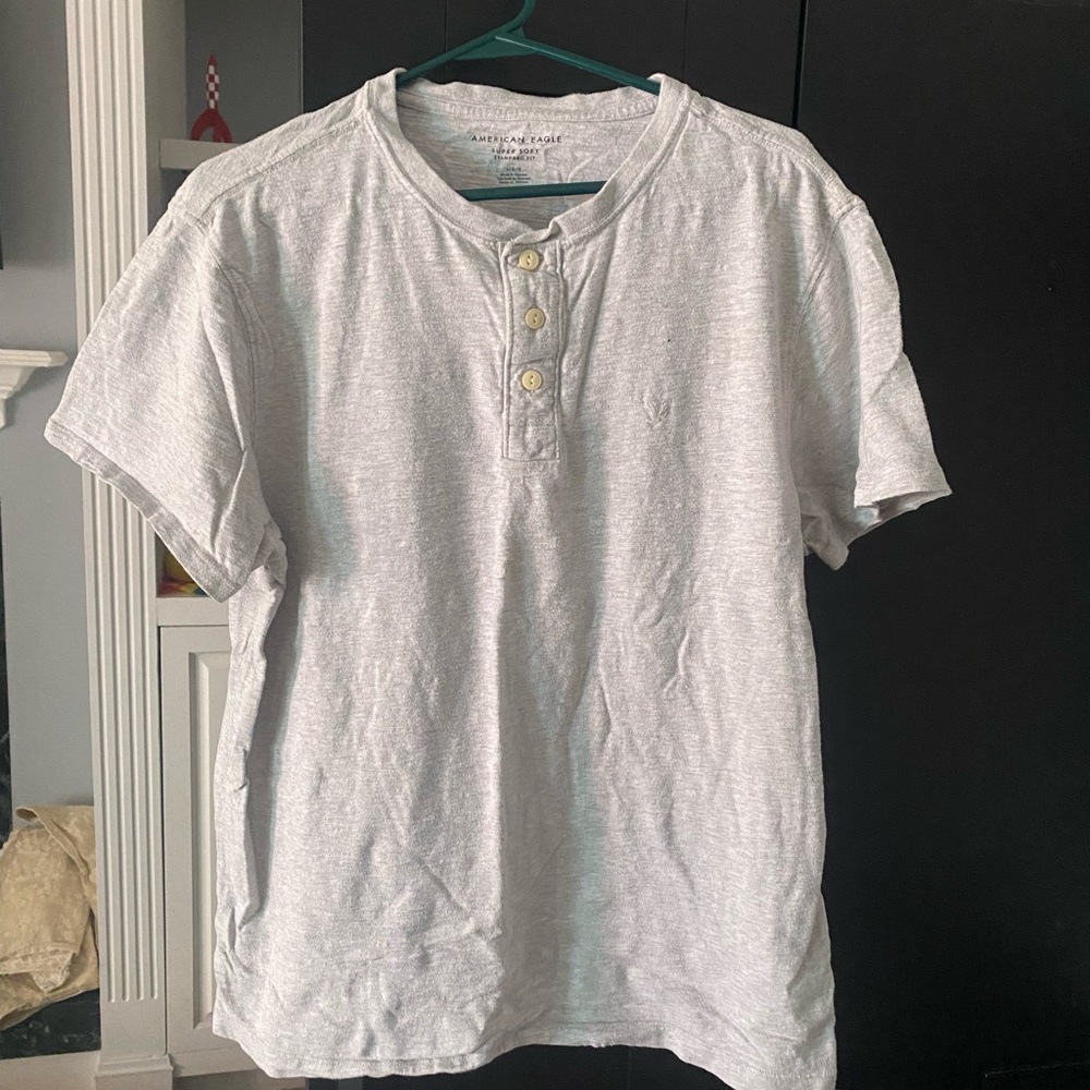Quarter Button White American Eagle T-Shirt
